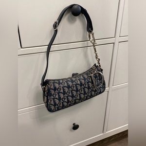 Vintage Dior Shoulder Bag / Trotter Charm Pochette / Navy Blue / Preloved